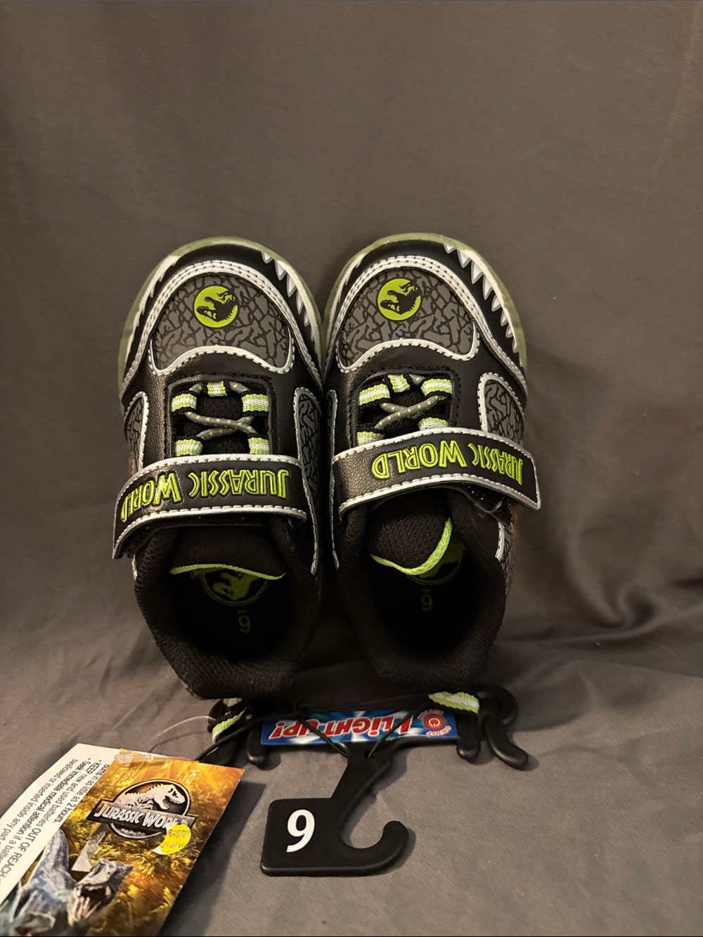 Jurassic World Kids' Black & Lime Velcro Sneakers sku SDR NWT